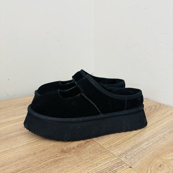 Women’s Black Platform Fur Lined Mary Jane Slipper Size 7 - Picture 2 of 10